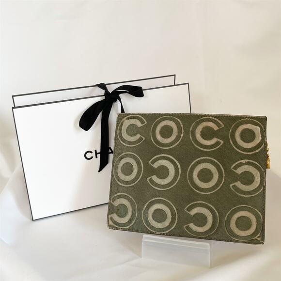 CHANEL Mini Pouch Purse Haraco Moss Green RARE Find - Picture 3 of 15